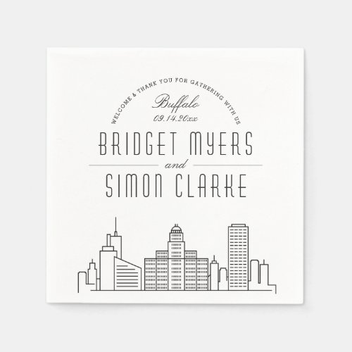 Buffalo NY Deco Skyline  Wedding Event Napkins