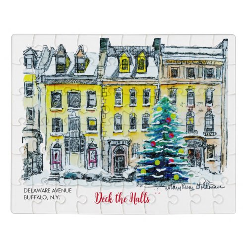 Buffalo NY Delaware Avenue Brownstones Christmas  Jigsaw Puzzle