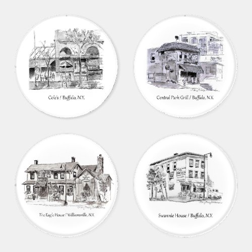 Buffalo NY Historic Restaurants Mary Kunz Goldman Coaster Set