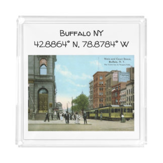 Buffalo NY Map Coordinates Vintage Style Acrylic Tray