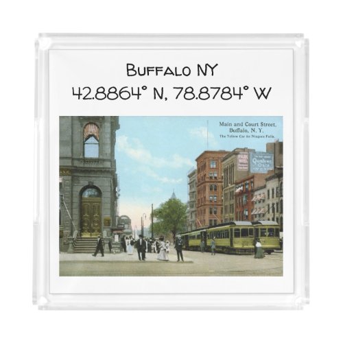 Buffalo NY Map Coordinates Vintage Style Acrylic Tray