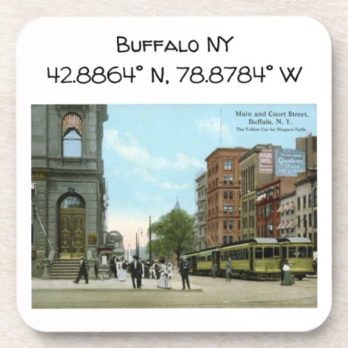 Buffalo NY Map Coordinates Vintage Style Beverage Coaster