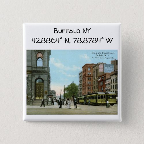 Buffalo NY Map Coordinates Vintage Style Button