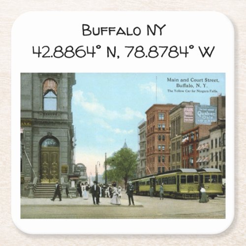 Buffalo NY Map Coordinates Vintage Style Square Paper Coaster