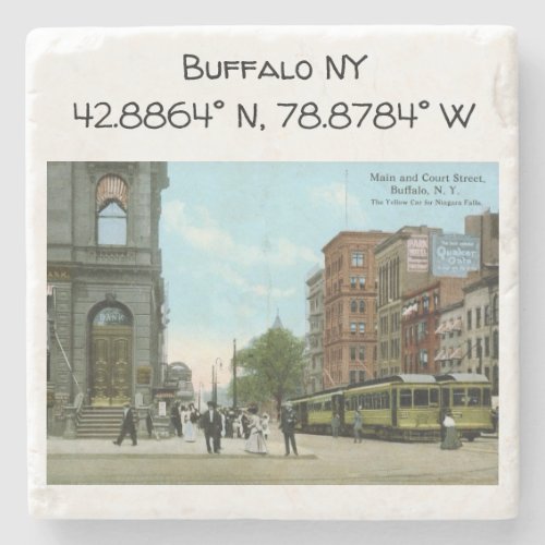 Buffalo NY Map Coordinates Vintage Style Stone Coaster