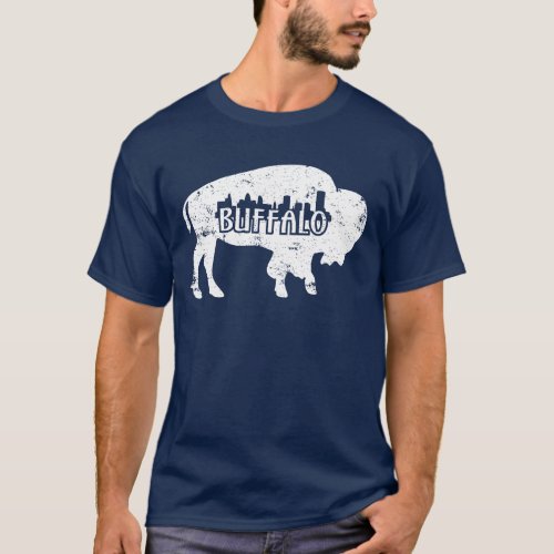 Buffalo Ny Skyline Distressed T_Shirt