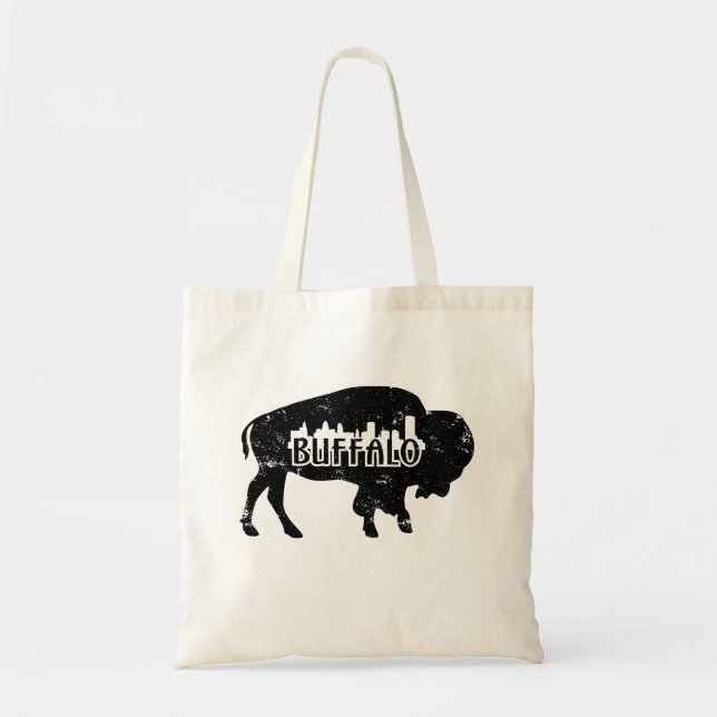 Buffalo NY Skyline Distressed Tote Bag (Front)