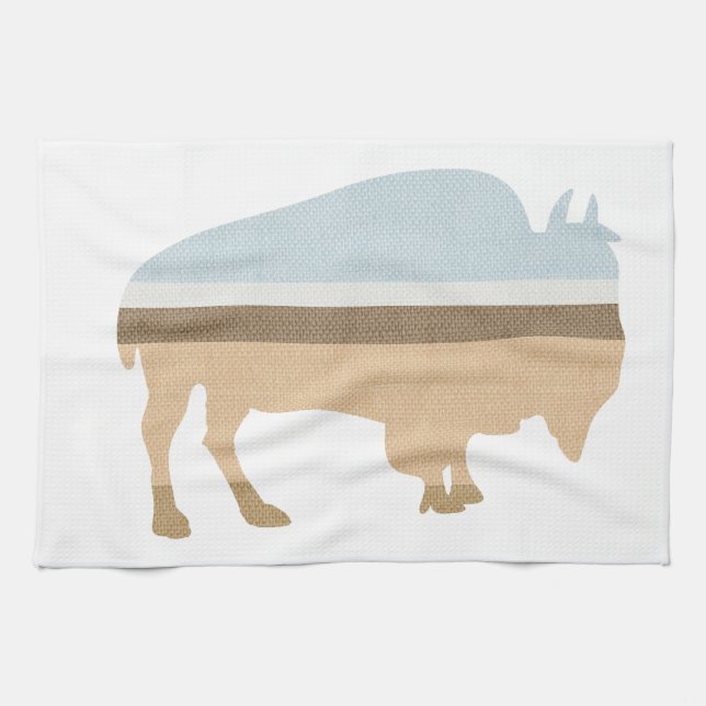 Buffalo on a Plain Kitchen Towel (Horizontal)