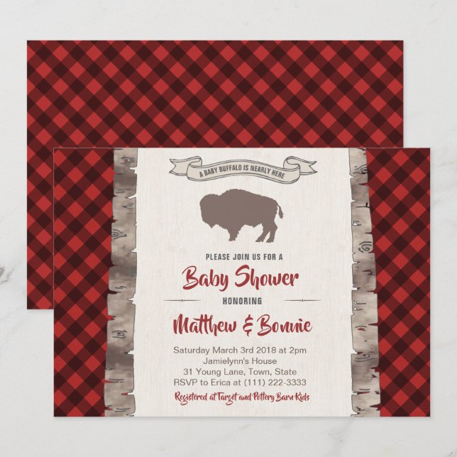 Buffalo or Bison Great Plains Baby Shower Invitation (Front/Back)