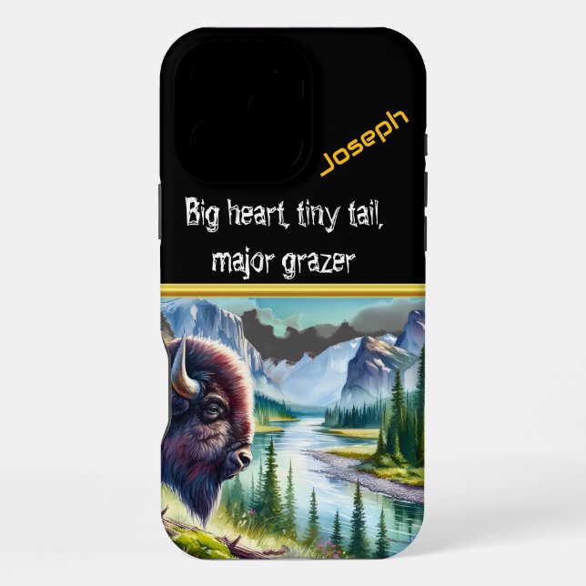 Buffalo Overlooking a Calm River Valley Iphone Case (Back)