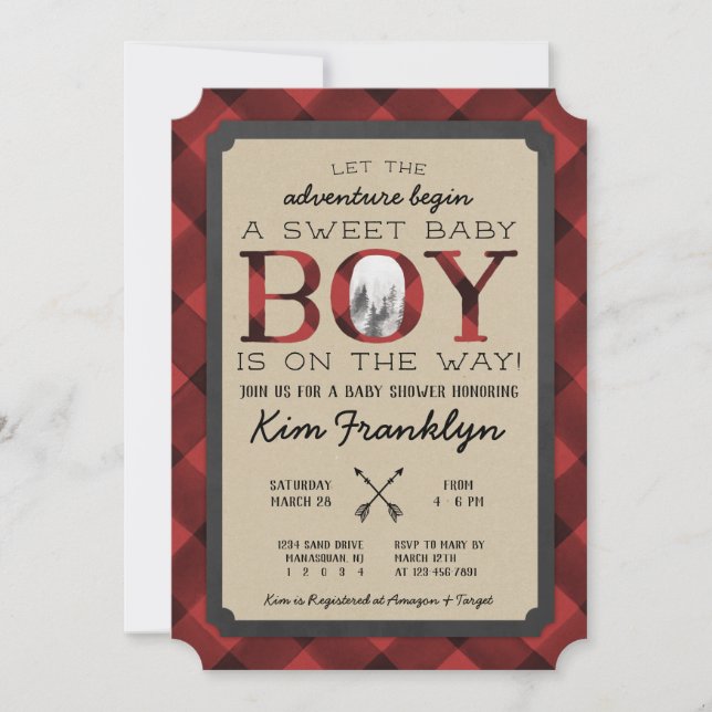 Buffalo Paid Lumberjack Baby Shower Invitation (Front)