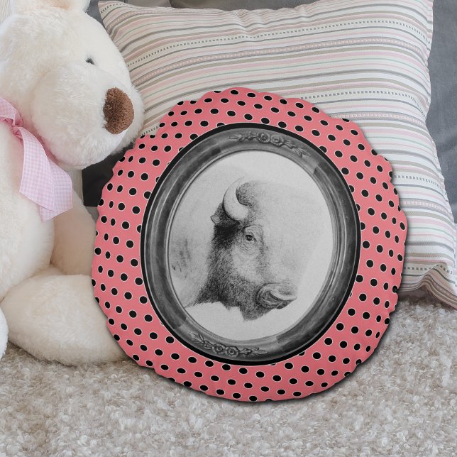 Buffalo Pink Black Polka Dots Round Pillow (Creator Uploaded)