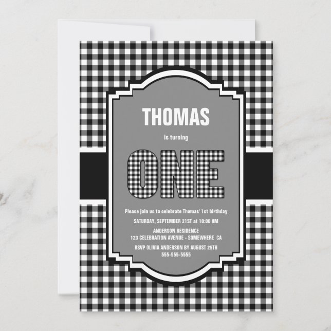 Buffalo Plaid 1st Birthday Party Invitation (Front)