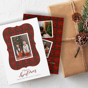 Buffalo Plaid 3 Photo Merry Christmas Holiday Car Card