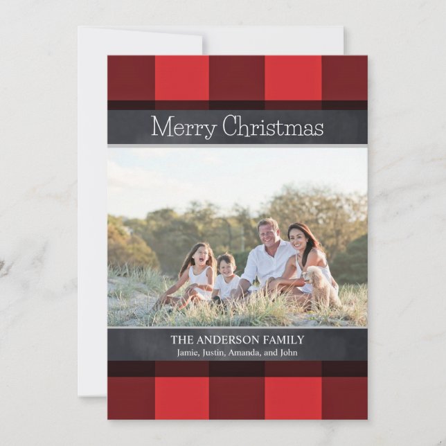 Buffalo Plaid and Chalkboard Christmas Photo Holiday Card (Front)
