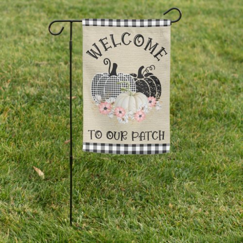 Buffalo Plaid and Faux Burlap Welcome to Our Patch Garden Flag