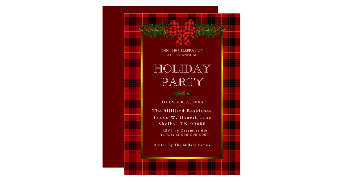 Buffalo Plaid And Garland Holiday Invitation Zazzle Com