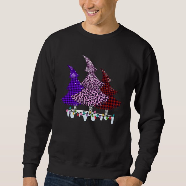 Buffalo Plaid and Leopard Christmas Tree Sweatshirt (Front)