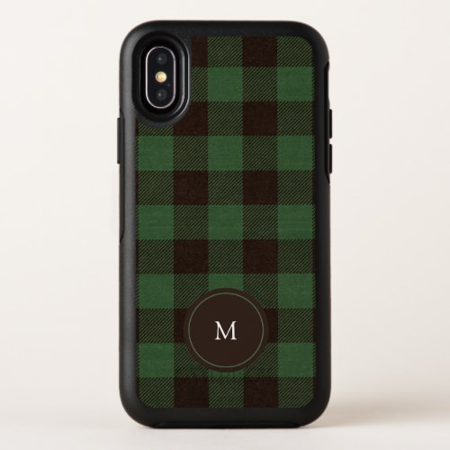 Buffalo Plaid and Monogram  Forest Green OtterBox Symmetry iPhone XS Case