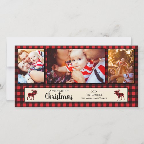 Buffalo Plaid and Moose Christmas Photo Card