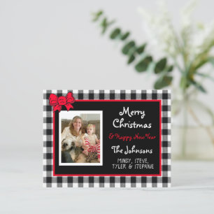 Buffalo Plaid and Red Bow Photo Christmas  Postcard