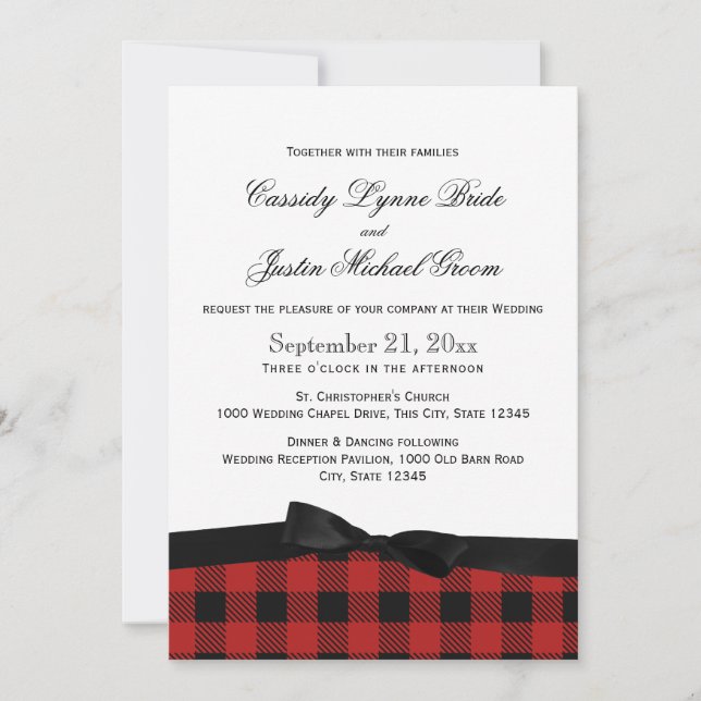 Buffalo Plaid and Ribbon Invitation (Front)