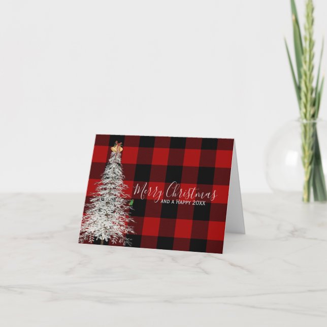 Buffalo Plaid and White Christmas Tree Card (Front)