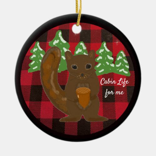 Buffalo Plaid Animal Cabin Life Ceramic Ornament