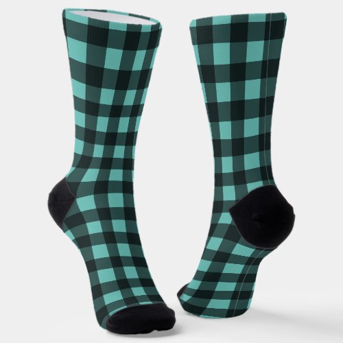 Buffalo Plaid Aqua Blue Green Socks