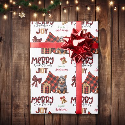 Buffalo Plaid Aussie Cattle Dog Puppy Christmas Wrapping Paper