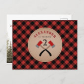 Buffalo Plaid Axe Woodland Lumberjack Birthday Invitation Postcard (Front/Back)
