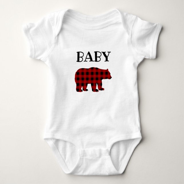 Buffalo Plaid Baby Bear T-Shirt Baby Bodysuit (Front)
