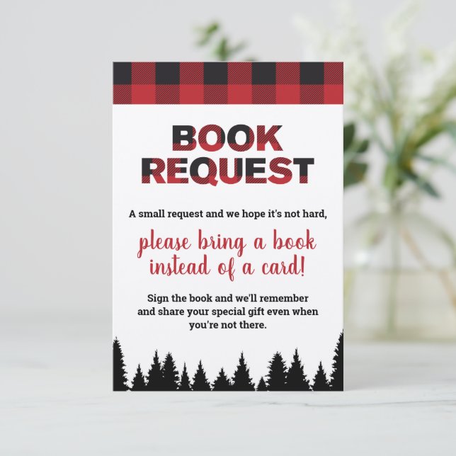 Buffalo Plaid Baby Shower Book Request Insert Card (Standing Front)