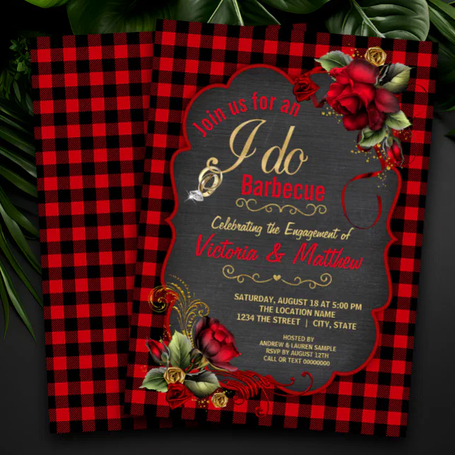 Buffalo Plaid Barbecue Engagement Party Invitation | Zazzle