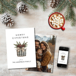 Buffalo Plaid Basket Minimalist Photo Holiday Card