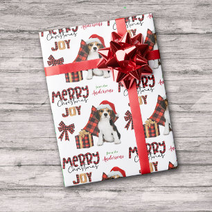 Buffalo Plaid Beagle Puppy Christmas Wrapping Paper