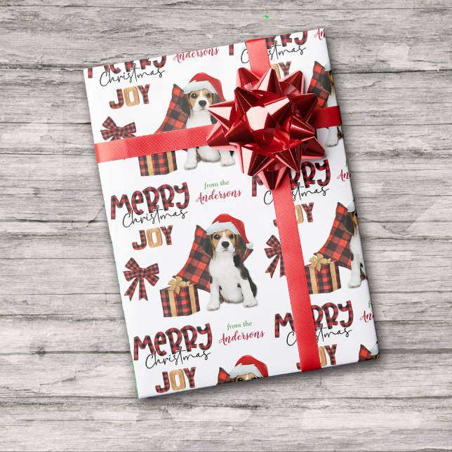 Buffalo Plaid Beagle Puppy Christmas Wrapping Paper (Creator Uploaded)