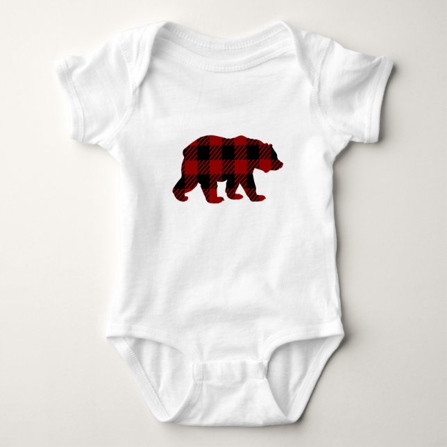 Buffalo Plaid Bear Baby Baby Bodysuit (Front)