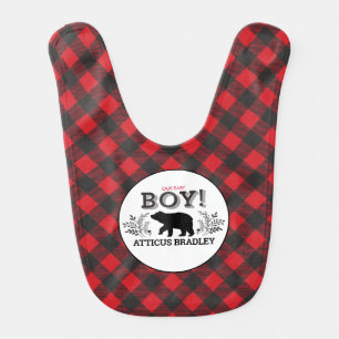 Buffalo Plaid Bear Baby Bib