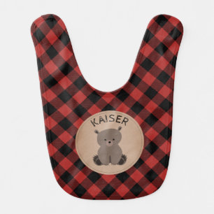 Buffalo Plaid Bear Baby Bib