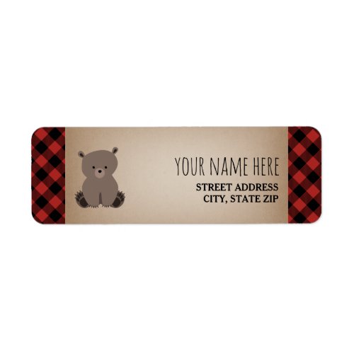 Buffalo Plaid Bear Baby Shower Label