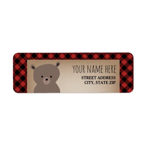 Buffalo Plaid Bear Baby Shower Label