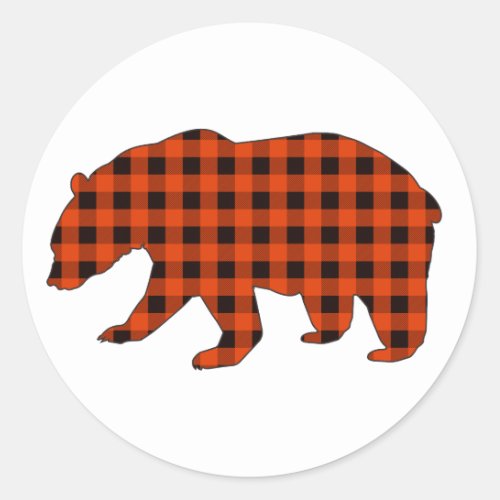 Buffalo Plaid Bear Classic Round Sticker
