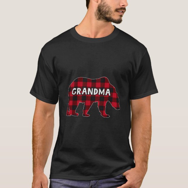 Buffalo Plaid Bear Pajama Family Grandma T-Shirt (Front)