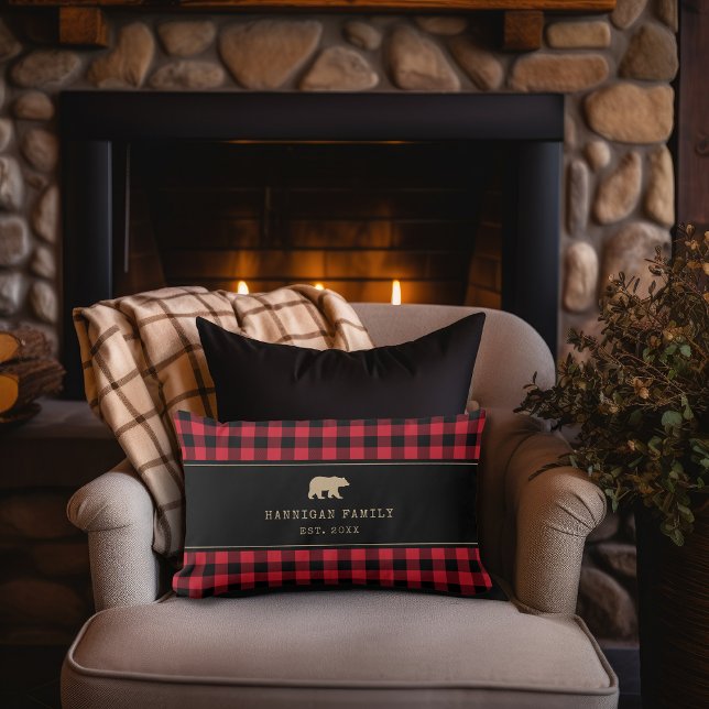 Buffalo Plaid Bear Personalized Family Pillow (Creator Uploaded)