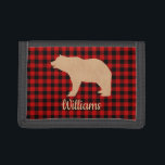 Buffalo Plaid Bear Personalized Tri-fold Wallet<br><div class="desc">Buffalo,  lumberjack plaid pattern in red and black. A bear in burlap and a template to add your name below the bear.</div>