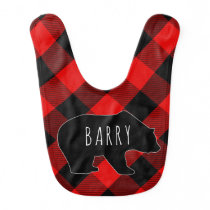 Buffalo Plaid Bear Rustic Baby's Name Baby Bib Buffalo Plaid Bear Rustic Baby's Name Baby Bib