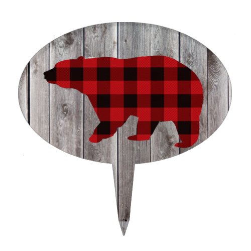 buffalo plaid bear wild one 1st birthday party cake topper