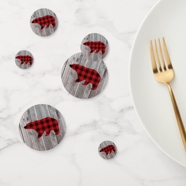 buffalo plaid bear wild one 1st birthday party confetti (Group)