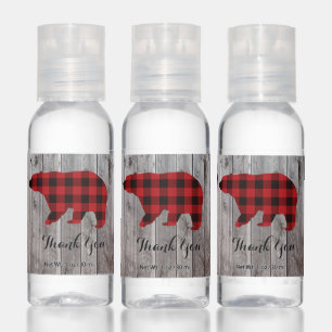 buffalo plaid bear wild one 1st birthday party hand sanitizer